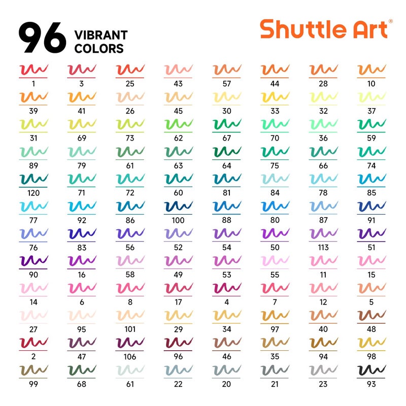 Shuttle Art Dual Tip Brush Pens, 96 Colours Fine and Brush Tip Markers Set with Pen Holder & 1 Colouring Book, Felt Tip Colouring Pens for Adults and Children Colouring Calligraphy Journal Doodling - Image 2